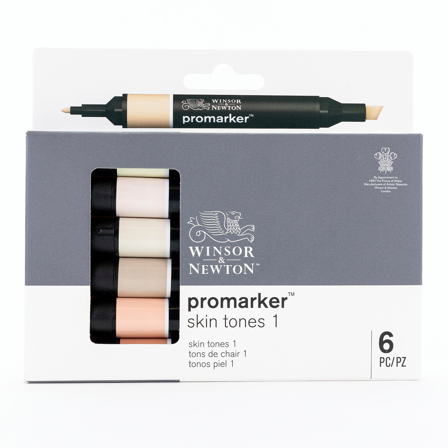 Winsor & Newton Promarker Dual-Tip Alcohol Based Marker, Skin Tones 1, 6/Pack (WNX0290114)
