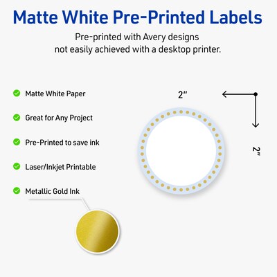 Avery Laser/Inkjet Circle Multipurpose Labels, 2 Dia., White, 120/Pack (S00D2G)