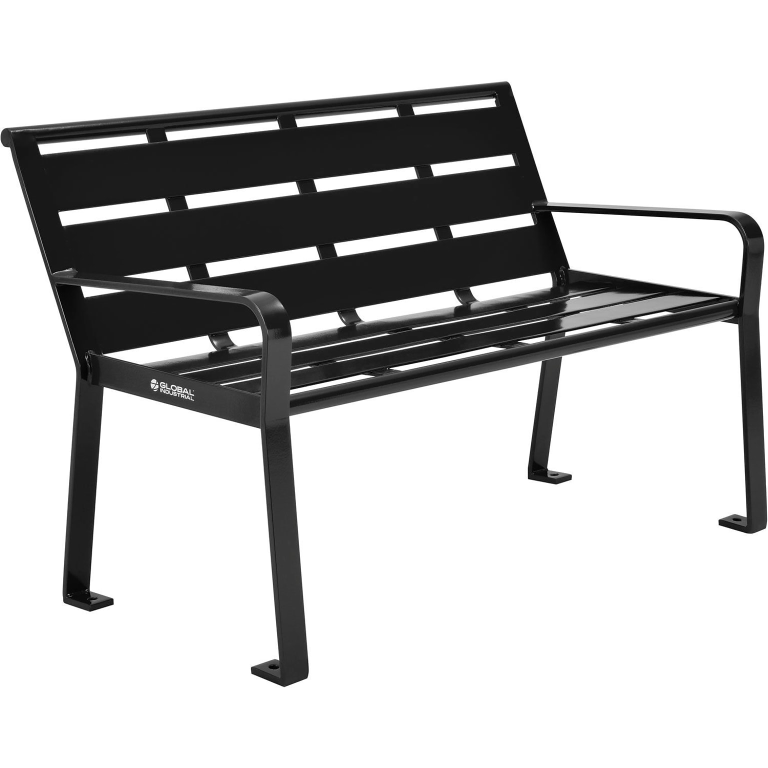 Global Industrial 4 Outdoor Horizontal Steel Slat Park Bench w/ Back, Black (436974BK)