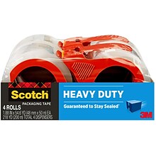 Scotch Heavy Duty Packing Tape with Dispenser, 1.88 x 54.6 yds., Clear, 4/Pack (3850-4RD)