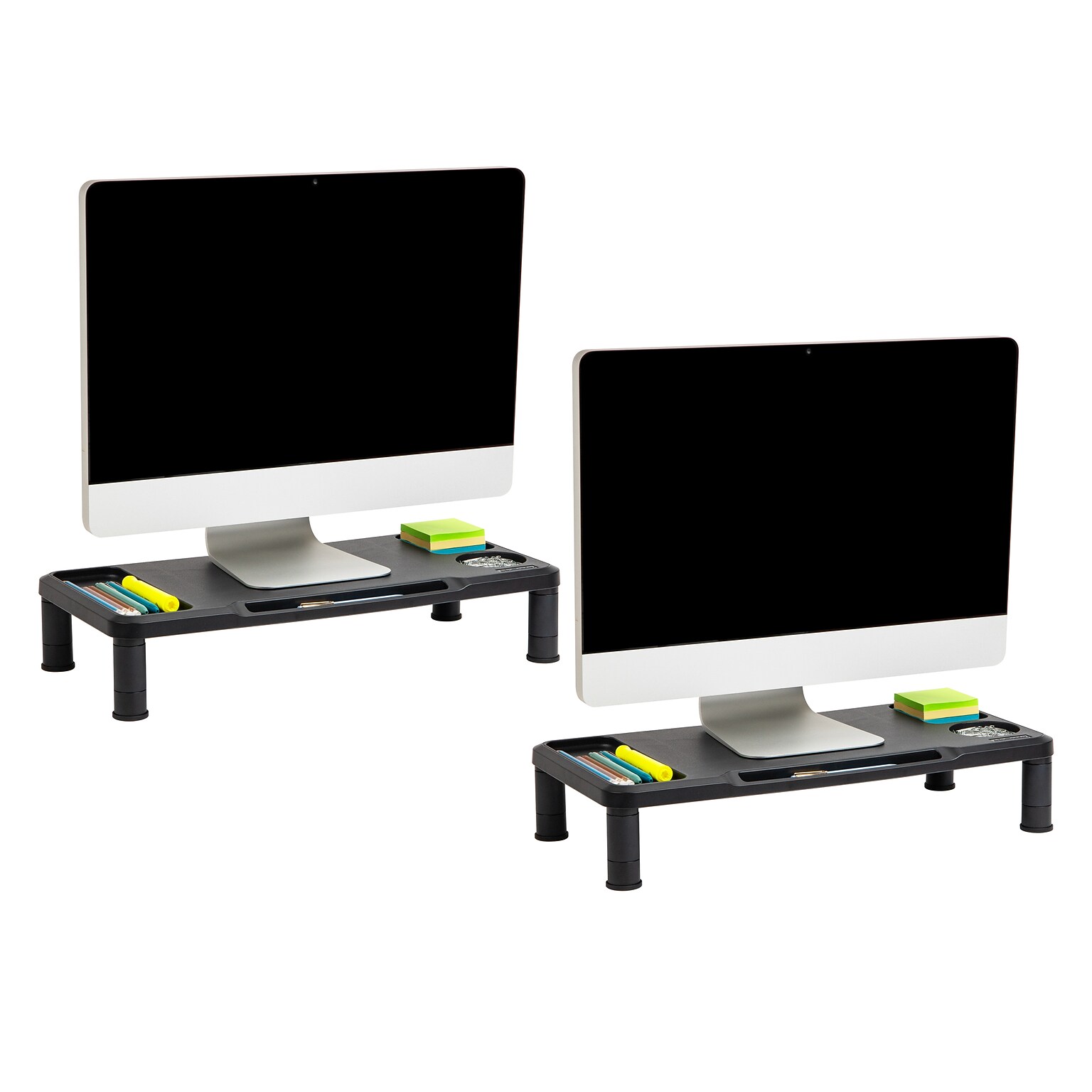 Mind Reader Monitor Stand Desktop Organizer, Plastic, 2/Pack, Black