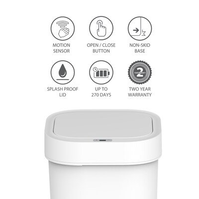 NineStars Plastic Indoor Automatic Motion Sensor Trash Can, 13.2 Gallons, White (DZT-50-44S)