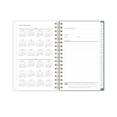 2026-2027 Blue Sky Vineyard 3" x 6" Academic Year Weekly & Monthly Planner, Plastic Cover, Green/Pink (157561)