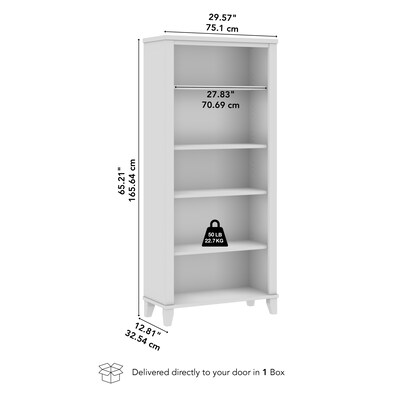 Bush Furniture Somerset 65"H 5-Shelf Bookcase with Adjustable Shelves, Platinum Gray Laminate (WC81265)