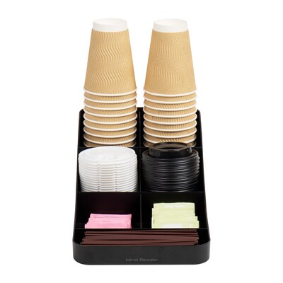 Mind Reader Plastic 7 Compartment Coffee Cup and Condiment Organizer, Black (COMP7-BLK)