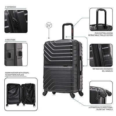 InUSA Aurum 24" Hardside Suitcase, 4-Wheeled Spinner, TSA Checkpoint Friendly, Black (IUAUR00M-BLK)