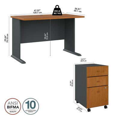 Bush Business Furniture Cubix 48"W Desk with Mobile File Cabinet, Natural Cherry/Slate (SRA025NCSU)