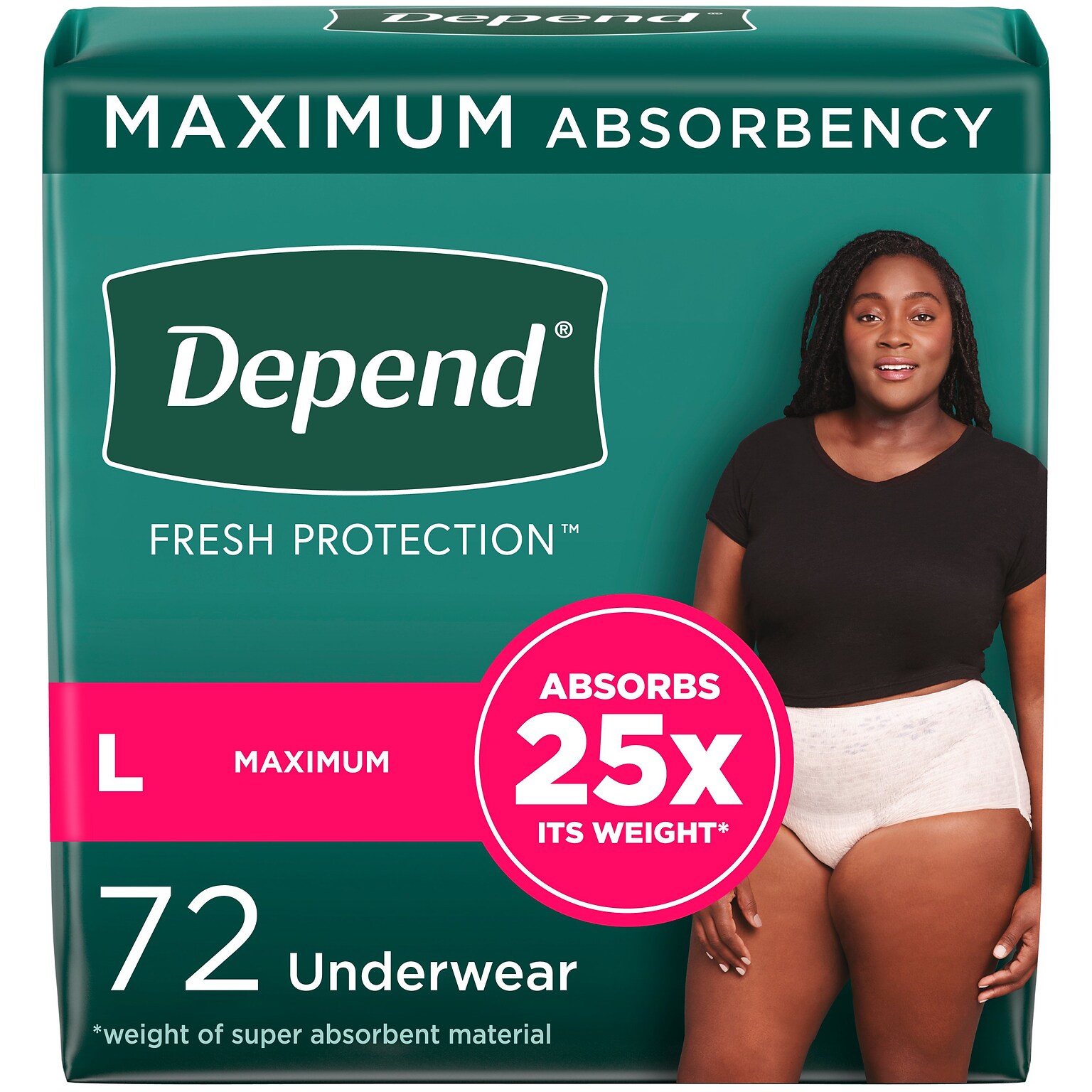 Depend Fresh Protection Adult Incontinence Underwear for Women, Disposable, Large, Blush, 72 Count (54198)