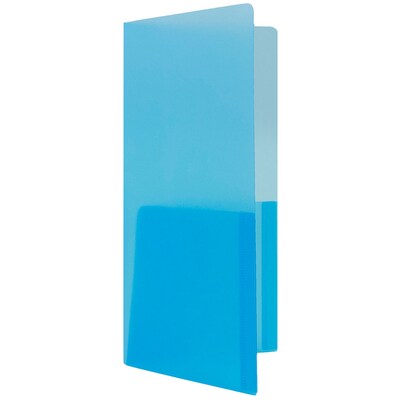 JAM Paper® Heavy Duty Plastic Two-Pocket Mini Folders, 4 1/4 x 9 1/8, Blue, 6/Pack (96449D)