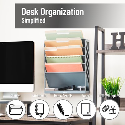 Mind Reader 5-Compartment Mountable Plastic Vertical File Storage, Gray  (WALLANCH-GRY)
