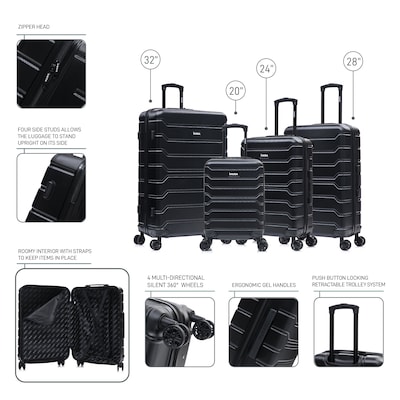 InUSA Trend 4-Piece Hardside Spinner Luggage Set, TSA Checkpoint Friendly, Black (IUTRESMLXL-BLK)