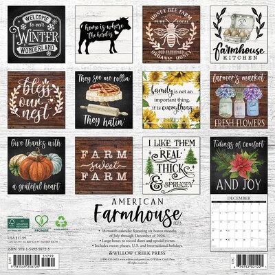 2027 Willow Creek American Farmhouse 12 x 11 Monthly Wall Calendar, Assorted Colors (58725)