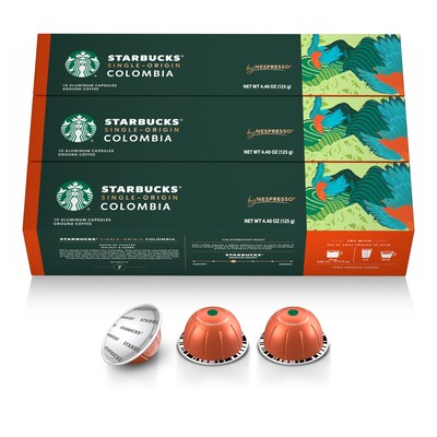 Nespresso Starbucks Single-Origin Colombia Coffee Nespresso Vertuo Capsules, Medium Roast, 30/Pack (163925)