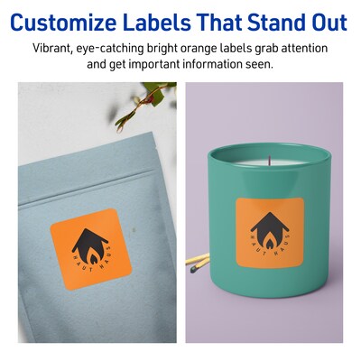 Avery Laser/Inkjet Multipurpose Square Labels, 2.5" x 2.5", Bright Orange, 90/Pack (94104)