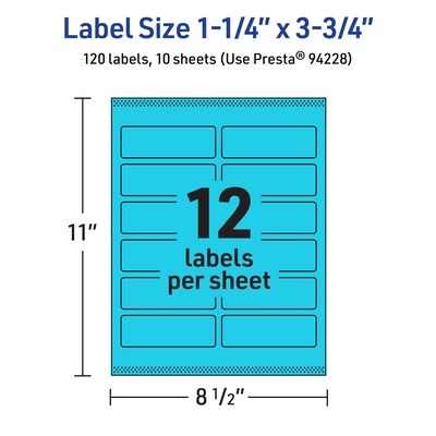 Avery Rectangle Multipurpose Labels, 1.25" x 3.75", Bright Blue, 120/Pack (94228)
