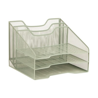 Staples 5-Compartment Metal Mesh File Organizer, Sage Green (ST63829)