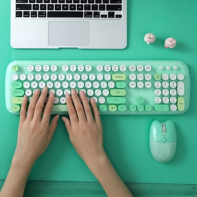 SaharaCase Wireless Ergonomic Keyboard and Laser Mouse Combo, Green (KB9)