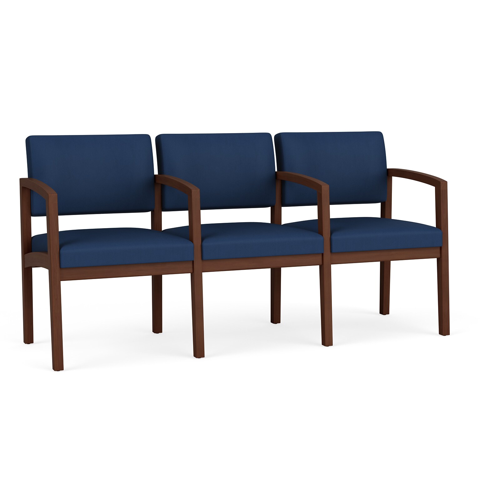 Lesro Lenox Wood Vinyl 3-Seat Waiting Reception Tandem Seating, Patriot Plus Imperial Blue/Walnut (LW3103.WWL-01PPIB)