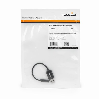 Rocstor USB Type-A to 3.5mm Audio Adapter, Male, Black (Y10A346-B1)