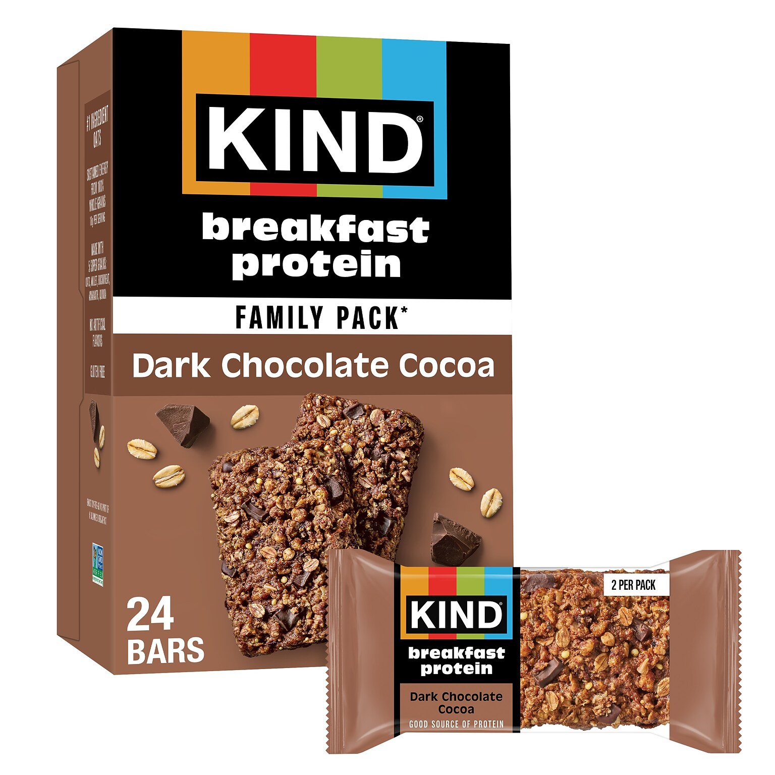 KIND Breakfast Gluten Free Dark Chocolate Cocoa Protein Bar, 12 Bars/Box (67658)