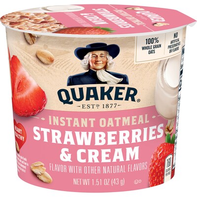 Quaker Express Cups Strawberries & Cream Instant Oatmeal, 1.51 oz., 12 Cups/Carton (QUA56806)