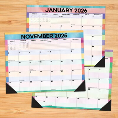 2025-2026 Willow Creek Watercolor Stripe 22" x 17" Academic Monthly Desk Pad Calendar (55007)