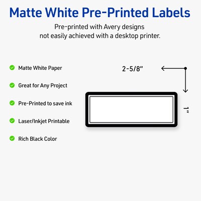 Avery Laser/Inkjet Rectangle Multipurpose Labels, 1 x 2-5/8, White, 160/Pack (S00D29)