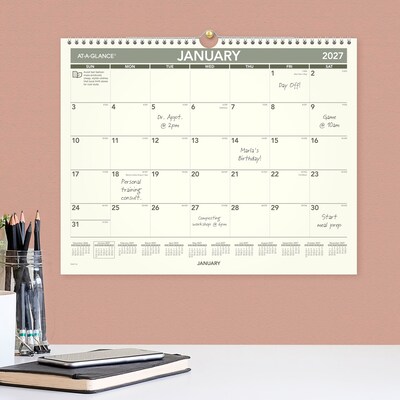 2027 AT-A-GLANCE Recycled 15" x 12" Monthly Wall Calendar, Green/Black (PMG77-28-27)