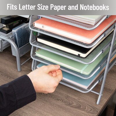 Mind Reader 5-Tier Stackable Paper Desk Tray Organizer, Metal, Silver (5TPAPER-SIL)