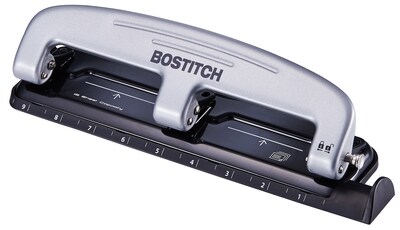 Bostitch EZ Squeeze 3-Hole Punch, 12 Sheet Capacity, Silver/Black (ACI2101)