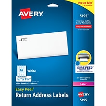 Avery Easy Peel Laser Return Address Labels, 2/3 x 1-3/4, White, 60 Labels/Sheet, 10 Sheets/Pack (