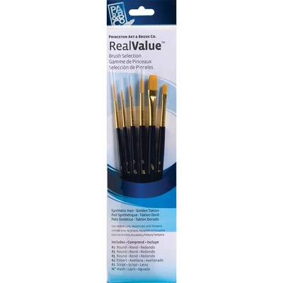 Princeton RealValue Short Handle Mixed Media Synthetic Taklon Variety Brush Set, 6/Set, 2 Sets/Bundle (PBXPR9132-2)