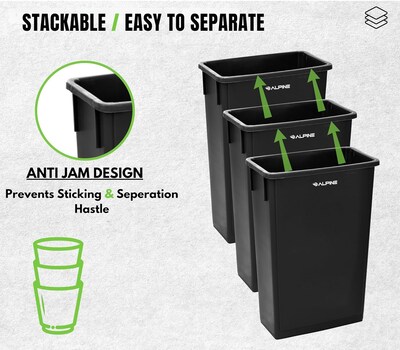 Alpine Industries Plastic Trash Can, 23 Gallon, Black (ALP477-BLK)