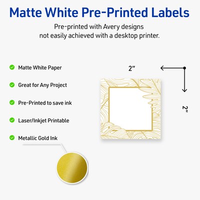 Avery Laser/Inkjet Square Multipurpose Labels, 2 x 2, White, 120/Pack (S00EVT)