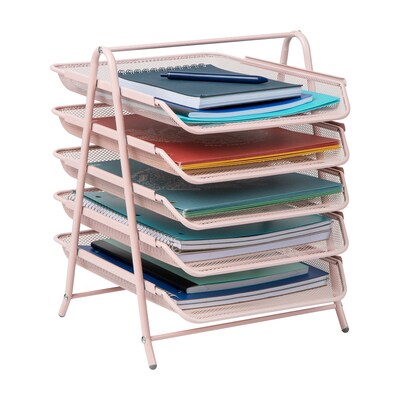Mind Reader 5-Tier Stackable Paper Desk Tray Organizer, Metal, Pink (5TPAPER-PNK)