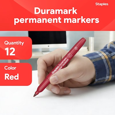 Staples Duramark Permanent Marker, Fine Tip, Red, Dozen (ST62951)