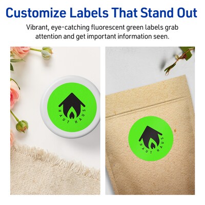 Avery Laser/Inkjet Multipurpose Circle Labels, 2.5" Dia., Neon Green, 90/Pack (94502)