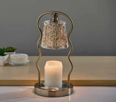 Simplee Adesso Twirl Candlewarmer 13.5" Halogen Table Lamp, Antique Brass/Beige/White Floral (SL1195-21)