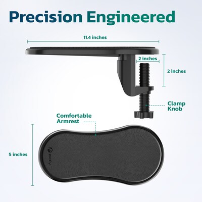 Purely E5620 Ergonomic Arm Rest/Elbow Support for Desk, 180° Adjustable Computer Desk Support Extender, Black (PARE5620)