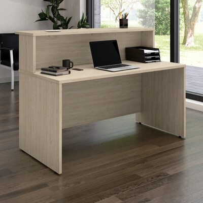 Bush Business Furniture Arrive 60"W Reception Desk with Shelf, Natural Elm (ARV001NE)