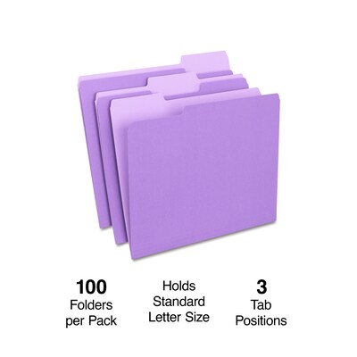 Quill Brand® File Folders, Assorted Tabs, 1/3-Cut, Letter Size, Violet, 100/Box (740913VT)