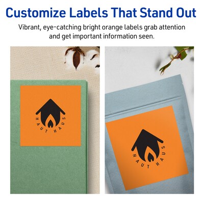 Avery Laser/Inkjet Multipurpose Square Labels, 4" x 4", Bright Orange, 40/Pack (94100)