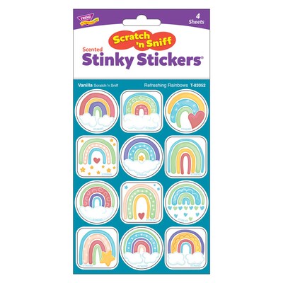 Trend Enterprises Refreshing Rainbows Vanilla Scent Scratch 'n Sniff Stinky Stickers, Multicolored, 48/Pack, 6/Packs/Bundle