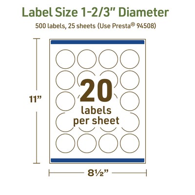 Avery Dissolvable Circle Multipurpose Labels, 1-2/3" Dia., Off-white, 500/Pack (94508)