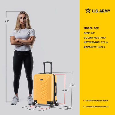 US Army FOX 20" Hardside Carry-On Suitcase, 4-Wheeled Spinner, TSA Checkpoint Friendly, Mustard (USLFOX00S-MUS)