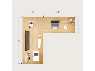 FlexiSpot E7 76"W Electric L-Shaped Adjustable Bamboo Top Standing Desk, White (E7LW557624BAM)