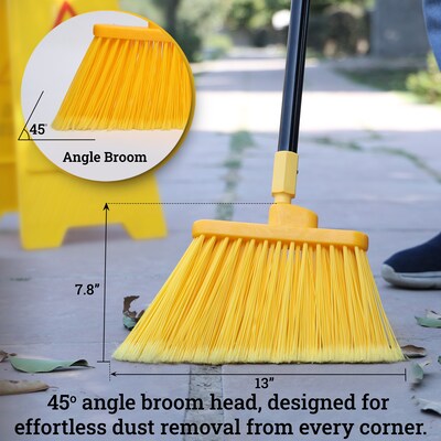 BISON LIFE Indoor/Outdoor 13" Polypropylene Bristle Flagged Angled Broom, Yellow/Black (BPHD-KIT-ANBR-EXH-1)