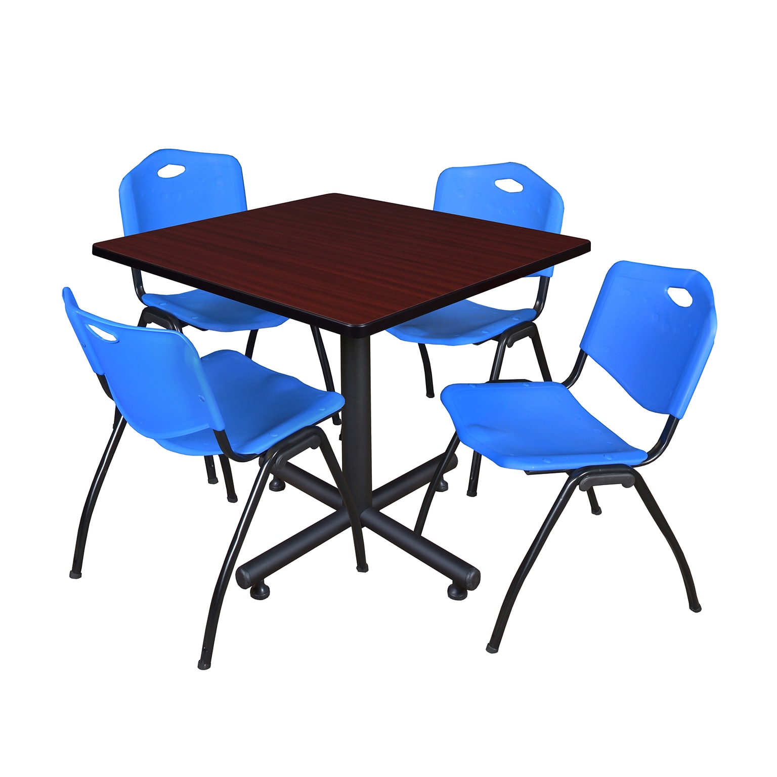 Regency 36 Laminate, Melamine and Steel Square Lunch Table with Stacker Chairs Blue (TKB3636MH47BE)