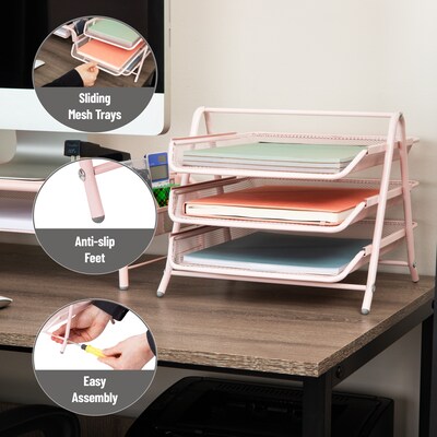 Mind Reader Metal Front Loading Letter Tray, Pink (3TPAPER-PNK)