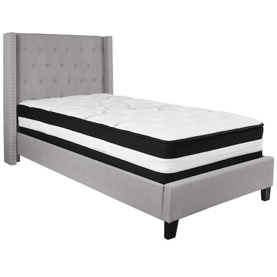 Flash Furniture Riverdale Tufted Upholstered Platform Bed in Light Gray Fabric with Pocket Spring Ma